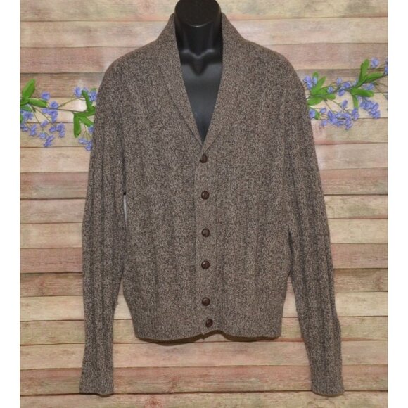 Jos. A. Bank Mens Brown Shawl Collar Cardigan Sweater XL Lambs Wool Grandpa - Picture 1 of 7